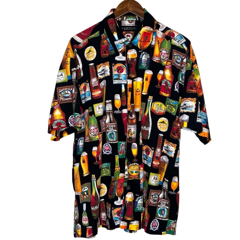 Cactus Black Label Black Short Sleeve Button Shirt Beer Graphic Mens Size XXL
